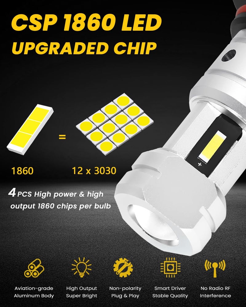 PHINLION 9006 LED Fog Light Bulbs 6000K Xenon White, 3800 Lumens Super Bright CSP 9006 HB4 LED Fog Bulb Replacement for Cars Trucks, 1:1 Halogen Size, Non-polarity, Pack of 2 - Image 2